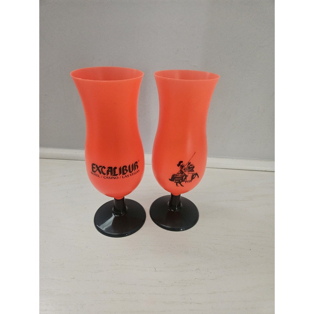 Las Vegas Excalibur Cocktail Glass Set Of 2 Orange Plastic Glasses